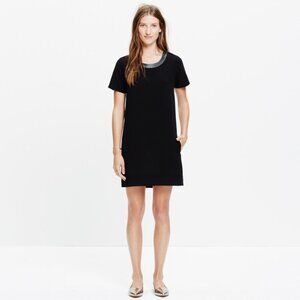 Madewell Leather Trim Tailored Tee Shift Dress in Black